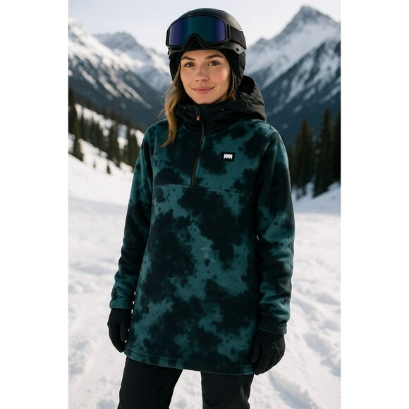 Montec Tops - Montec Echo Hood FW20 Womens Fleece Pullover Hoodie Tie-Dye Green & Black S 100%